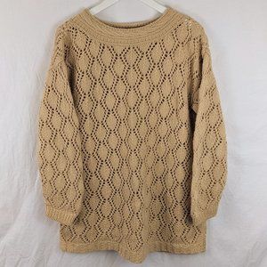 VINTAGE 90s Crochet Knit Tan Sweater Size M